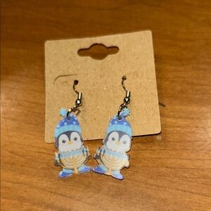 Cute Penguin Earrings with Blue Accents